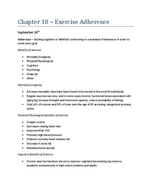 Kinesiology 1088A/B Lecture Notes - Health Belief Model, Bone Density, Exercise Intensity thumbnail