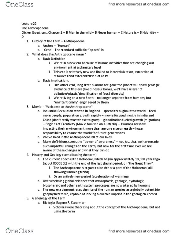 L48 Anthro 361 Lecture Notes - Lecture 22: Anthropocene, Hybridity, Asteroid Family thumbnail