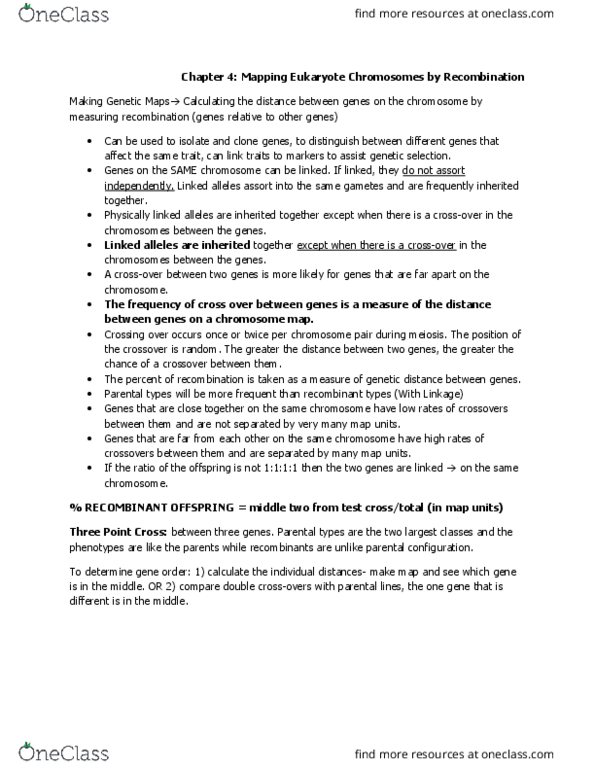 BIOL 261 Lecture Notes - Lecture 4: Karyotype, Centimorgan, Genetic Linkage thumbnail