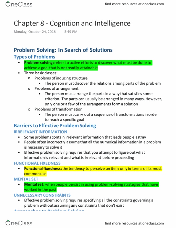 PSYC 101 Chapter Notes - Chapter 8: Functional Fixedness, Problem Solving, Bounded Rationality thumbnail