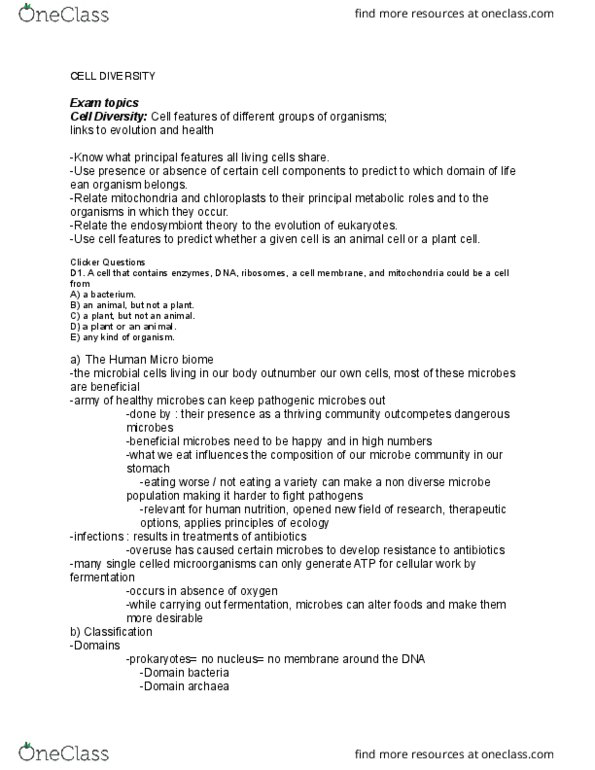 EBIO 1210 Lecture Notes - Lecture 4: Microorganism, Plant Cell, Chloroplast thumbnail