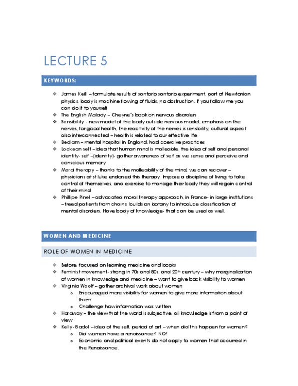 HPS319H1 Lecture Notes - Lecture 5: Philippe Pinel, Jean Astruc, Santorio Santorio thumbnail