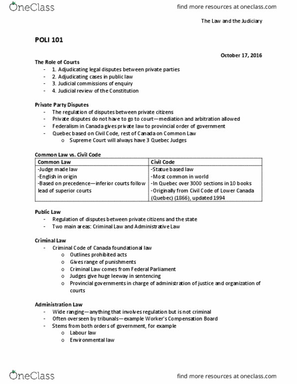 POLI 101 Lecture Notes - Lecture 14: Lower Canada, Labour Law thumbnail