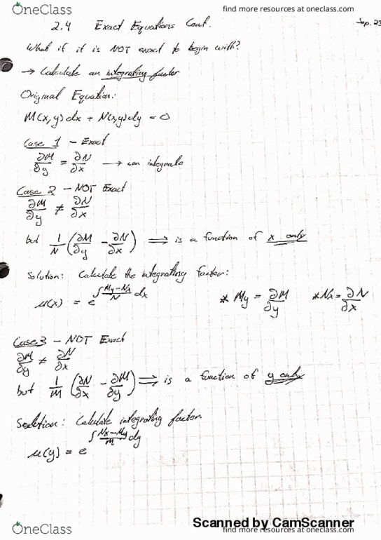 Applied Mathematics 2270A/B Lecture 5: Section 2.4 Non-Exact Equations thumbnail