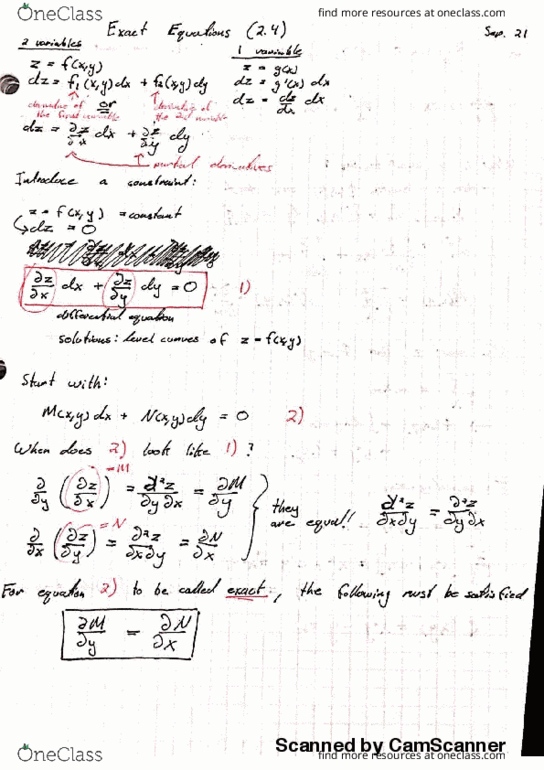 Applied Mathematics 2270A/B Lecture 4: Section 2.4 Exact Equations thumbnail