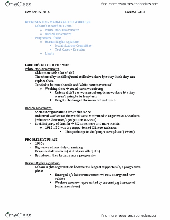 LABRST 2A03 Lecture Notes - Lecture 6: Jewish Labor Committee, Collective Agreement thumbnail