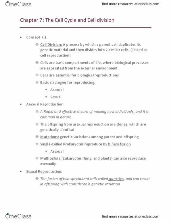 BSC 2010 Chapter Notes - Chapter 1-3: Dna Replication, Eukaryote, Cytokinesis thumbnail