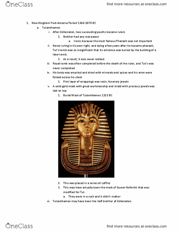 AHS 017A Lecture Notes - Lecture 10: Tutankhamun, Week, Civilization Ii thumbnail