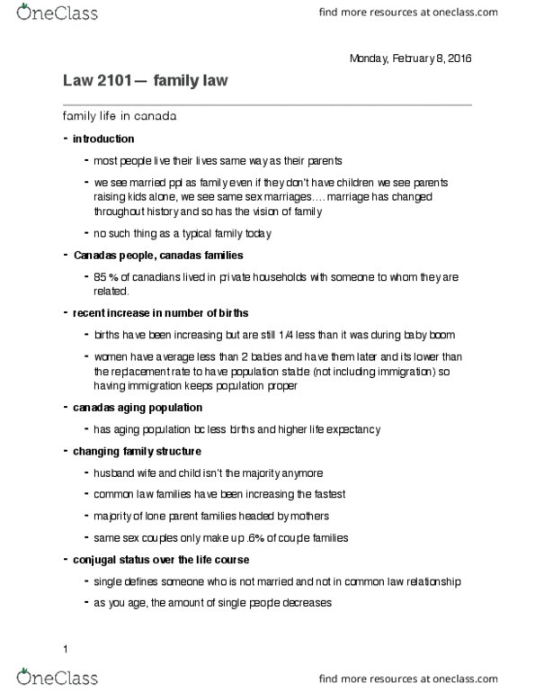 Law 2101 Lecture Notes - Lecture 35: Civil Marriage Act, Joint Custody, Child Custody thumbnail