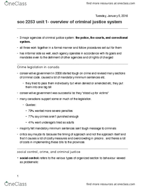 Sociology 2253A/B Chapter Notes - Chapter 1: Procedural Justice, Robert Latimer, Adversarial System thumbnail