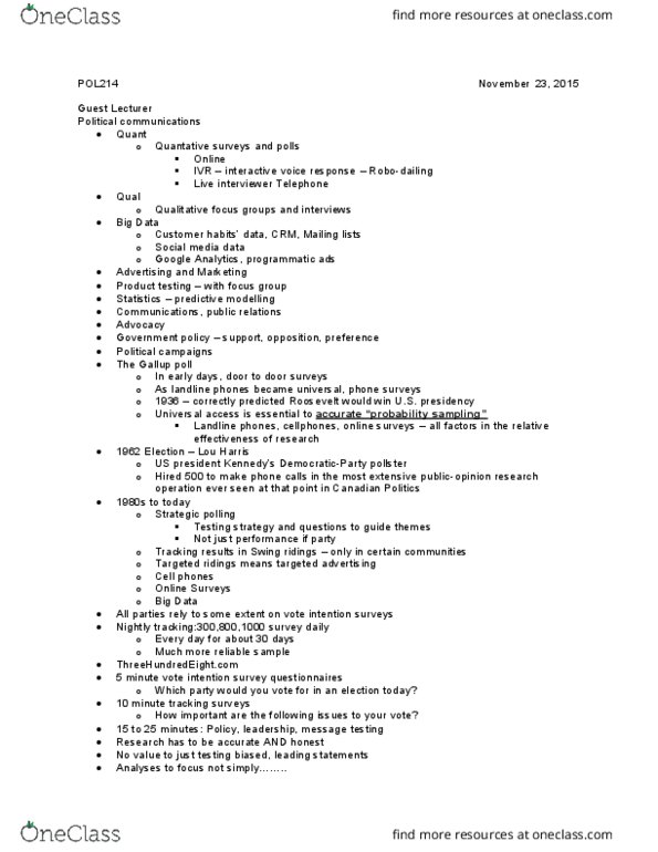 POL214Y5 Lecture Notes - Lecture 11: Interactive Voice Response, Big Data, Google Analytics thumbnail