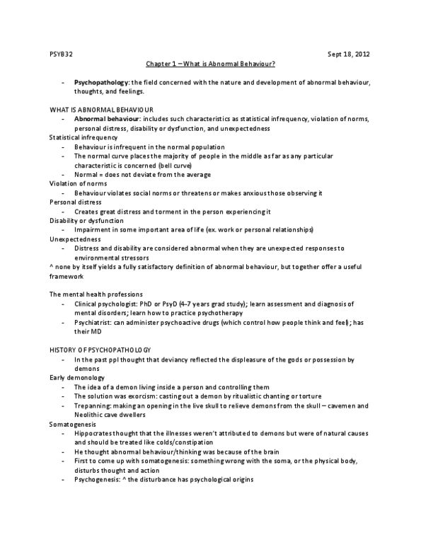 PSYB32H3 Chapter Notes - Chapter 1: Phlegm, Animal Magnetism, Induced Coma thumbnail