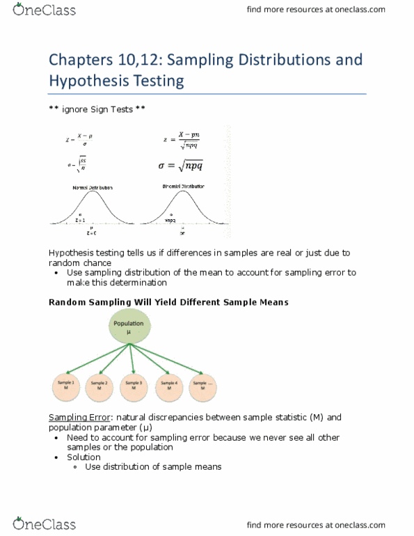 PSY201H5 Lecture Notes - Lecture 7: Central Limit Theorem, Sampling Distribution, Null Hypothesis thumbnail