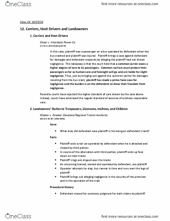 LAW 604C Lecture Notes - Lecture 26: Greater Cleveland Regional Transit Authority, Common Carrier, Jury Instructions thumbnail