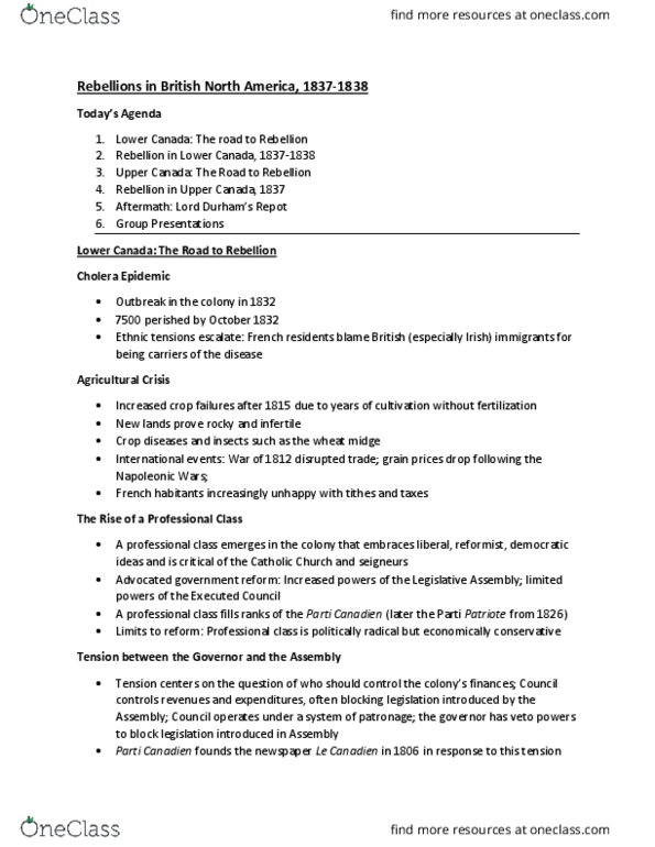 HISB40H3 Lecture Notes - Lecture 7: Parti Canadien, Le Canadien, Lower Canada thumbnail