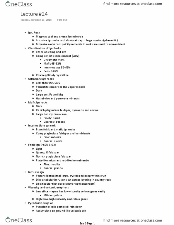 GEOL 1340 Lecture Notes - Lecture 24: Plagioclase, Feldspar, Pyroxene thumbnail