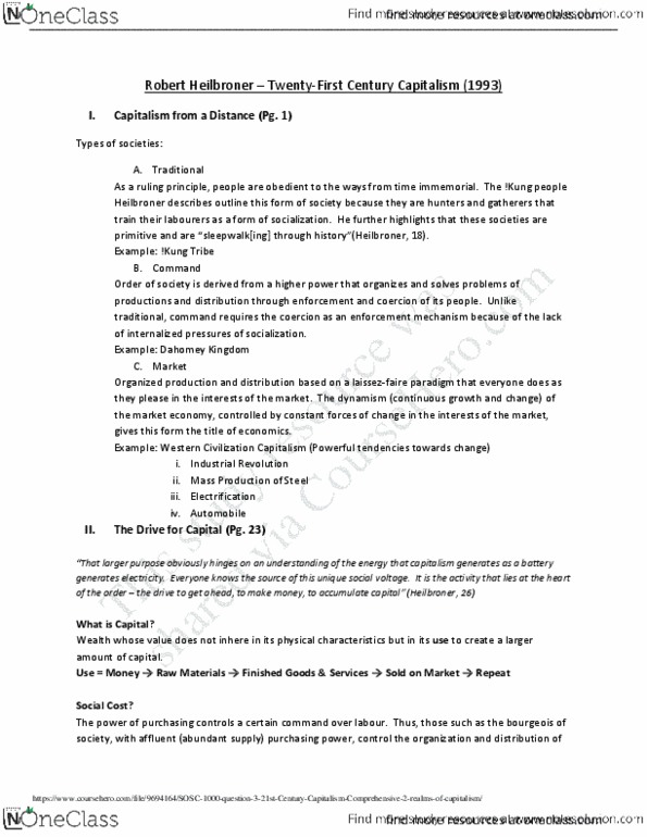 SOSC 1000 Lecture Notes - Lecture 5: Robert Heilbroner, John Maynard Keynes, Joseph Schumpeter thumbnail