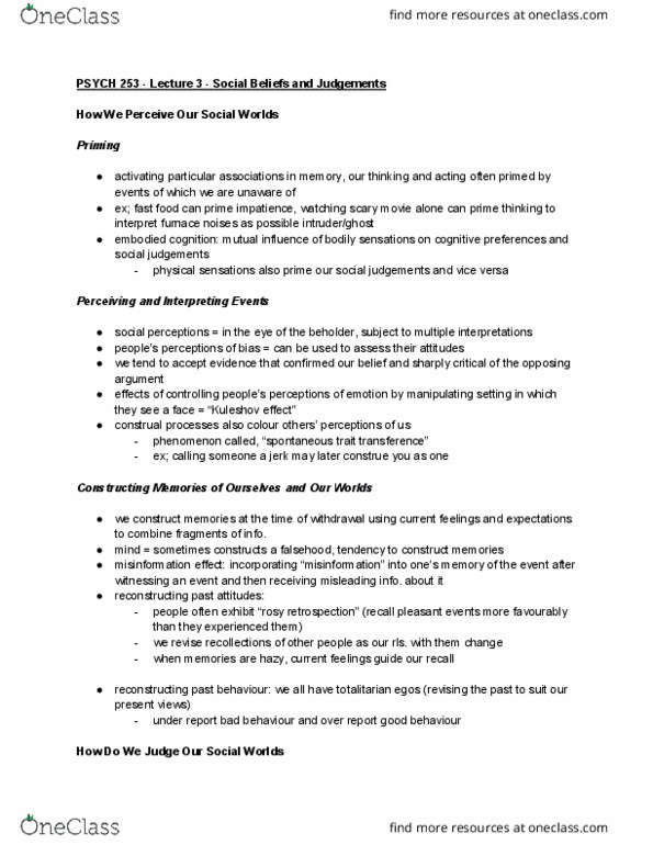 PSYCH253 Lecture Notes - Lecture 3: Confirmation Bias, Unconscious Mind, Embodied Cognition thumbnail