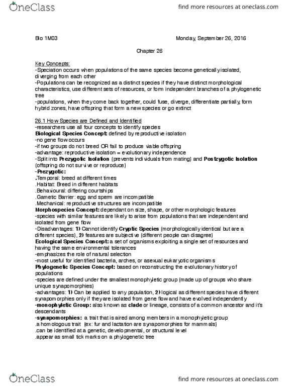 BIOLOGY 1M03 Chapter Notes - Chapter 26: Dusky Seaside Sparrow, Species Problem, Phylogenetic Tree thumbnail