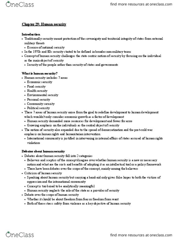 POLS 110 Chapter Notes - Chapter 29: Human Security, Humanitarian Intervention, Environmental Security thumbnail