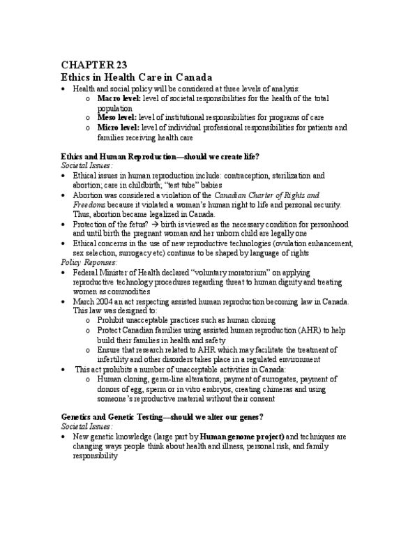 HLTA02H3 Chapter Notes - Chapter 23: Canada Health Act, Sex Selection, Infection thumbnail
