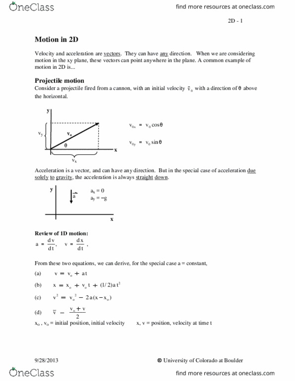PHYS 1110 Lecture Notes - Lecture 3: Projectile Motion, Mississippi Highway 1, Vme Extensions For Instrumentation thumbnail