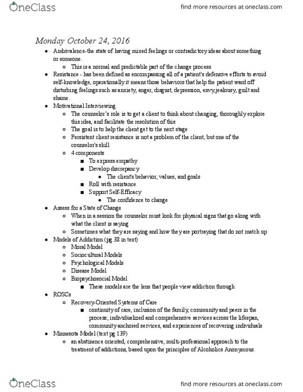 CAS 154 Lecture Notes - Lecture 8: Therapeutic Community, Ambivalence, Biopsychosocial Model thumbnail