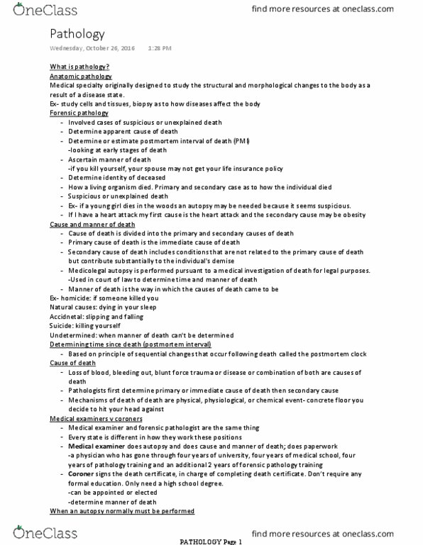 Forensic and Investigative Science FIS 20500 Lecture Notes - Lecture 10: Blunt Trauma, Anatomical Pathology, Medical Examiner thumbnail