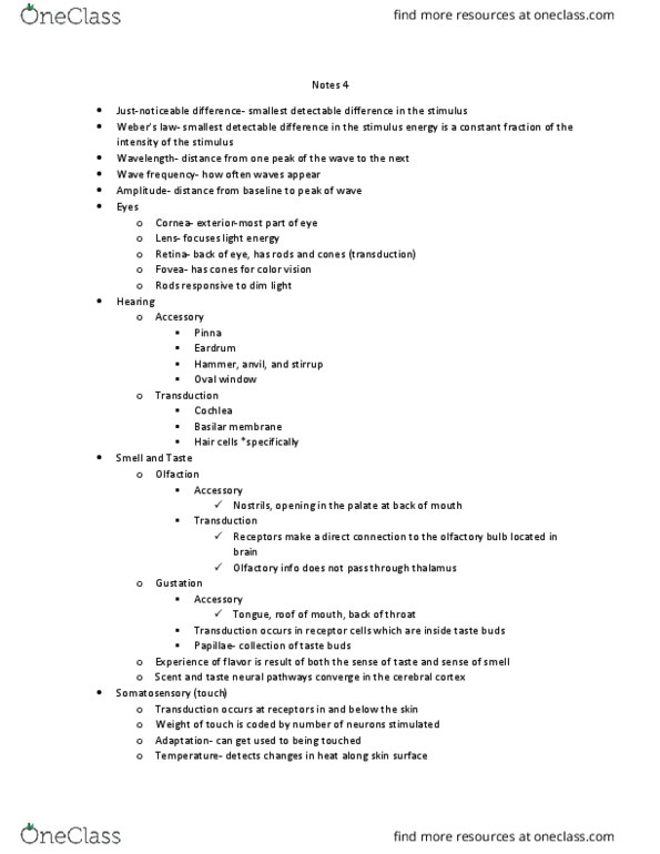 PY - Psychology PY 100L Lecture Notes - Lecture 4: Olfactory Bulb, Oval Window, Basilar Membrane thumbnail