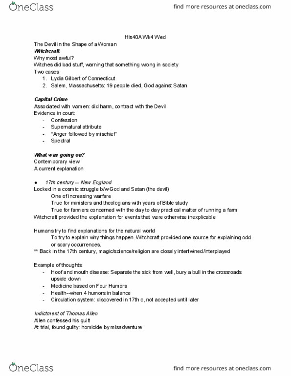 HISTORY 40A Lecture Notes - Lecture 12: Humorism, Spectral Evidence, Tituba thumbnail