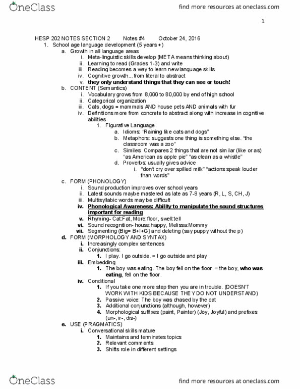 HESP 202 Lecture Notes - Lecture 12: Pragmatics, Language Processing In The Brain, Language Disorder thumbnail