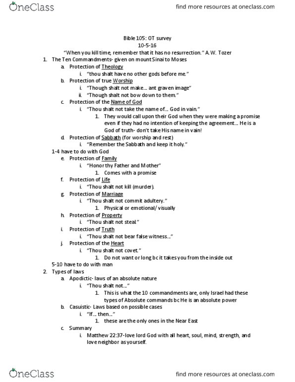 BIBL 105 Lecture Notes - Lecture 12: Book Of Deuteronomy, Blood Atonement thumbnail