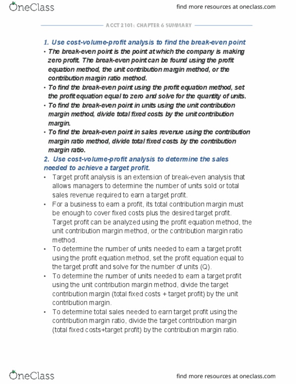 ACCT 2101 Chapter Notes - Chapter 6: Contribution Margin, Operating Leverage, Earnings Before Interest And Taxes thumbnail