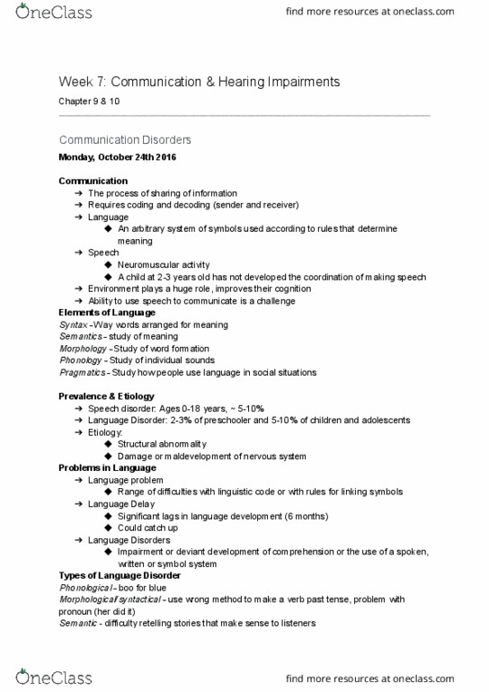 FRHD 2110 Lecture Notes - Lecture 7: Hearing Loss, Speech Disorder, Cleft Lip And Cleft Palate thumbnail