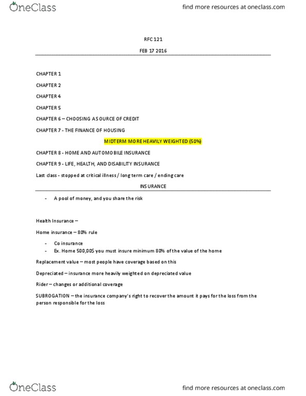 Financial Services _Ã‡Ã´ Client Services RFC121 Lecture Notes - Lecture 8: Long-Range Planning, Home Insurance, Property Insurance thumbnail