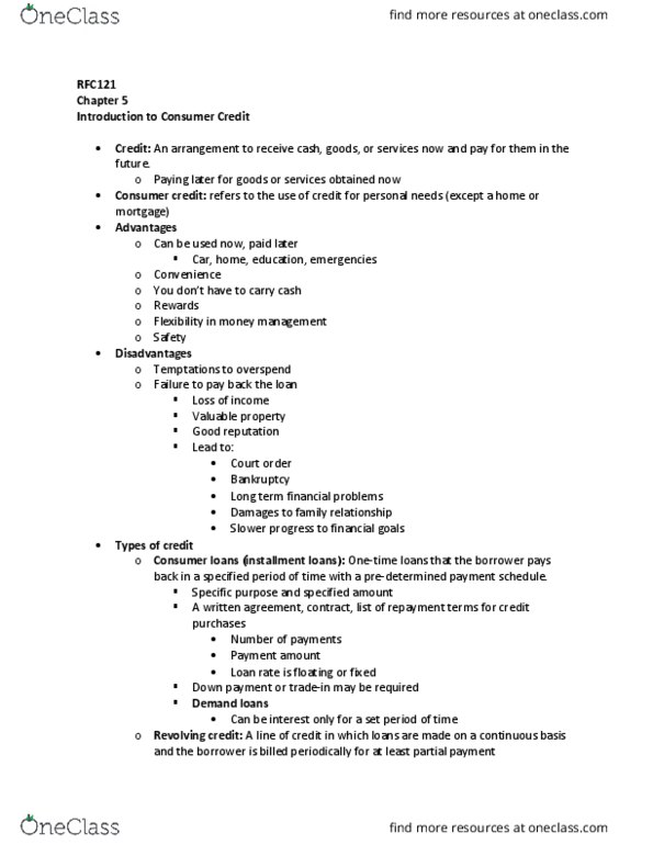 Financial Services _Ã‡Ã´ Client Services RFC121 Chapter Notes - Chapter 5: Mortgage Loan, Revolving Credit, Down Payment thumbnail