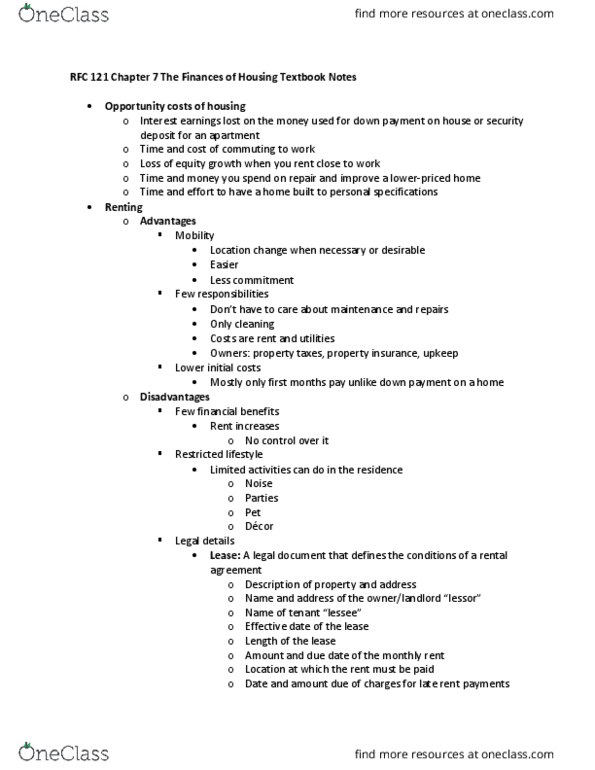 Financial Services _Ã‡Ã´ Client Services RFC121 Chapter Notes - Chapter 7: Down Payment, Housing Cooperative, Property Insurance thumbnail