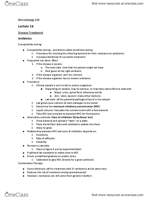 BIOL 134 Lecture Notes - Lecture 18: Minimum Inhibitory Concentration, Adaptive Immune System, Innate Immune System thumbnail