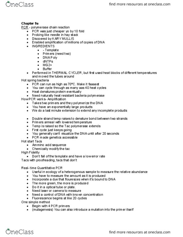 BIL 250 Lecture Notes - Lecture 9: Kary Mullis, Polyacrylamide Gel Electrophoresis, Real-Time Polymerase Chain Reaction thumbnail