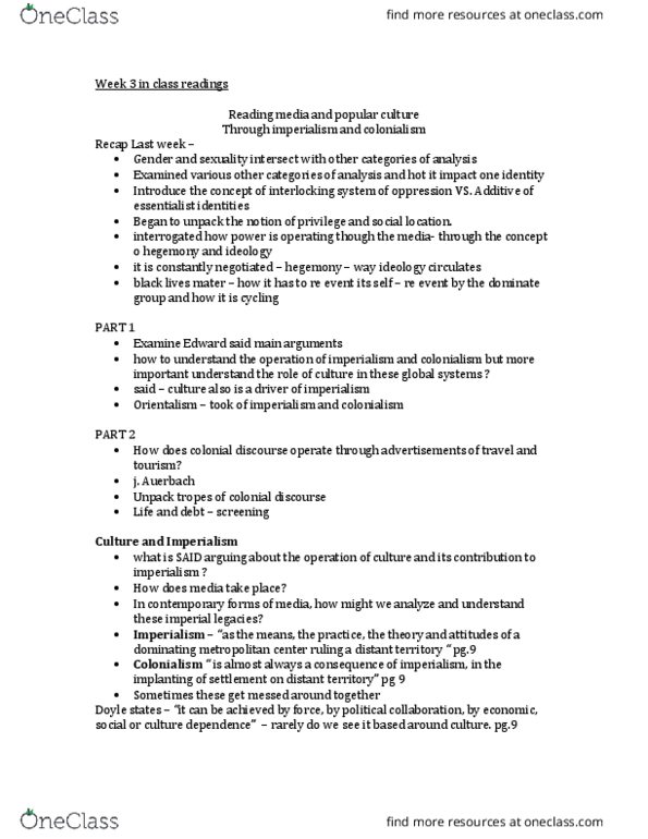 CYC 201 Lecture Notes - Lecture 3: Interlocking, Essentialism, Commodification thumbnail