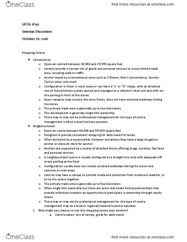 Textbook Notes for GEOG 1F90 at Brock University (BROCKU)