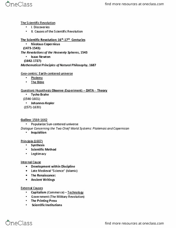 HIST 2 Lecture Notes - Lecture 12: Nicolaus Copernicus, Scientific Revolution, Military Revolution thumbnail