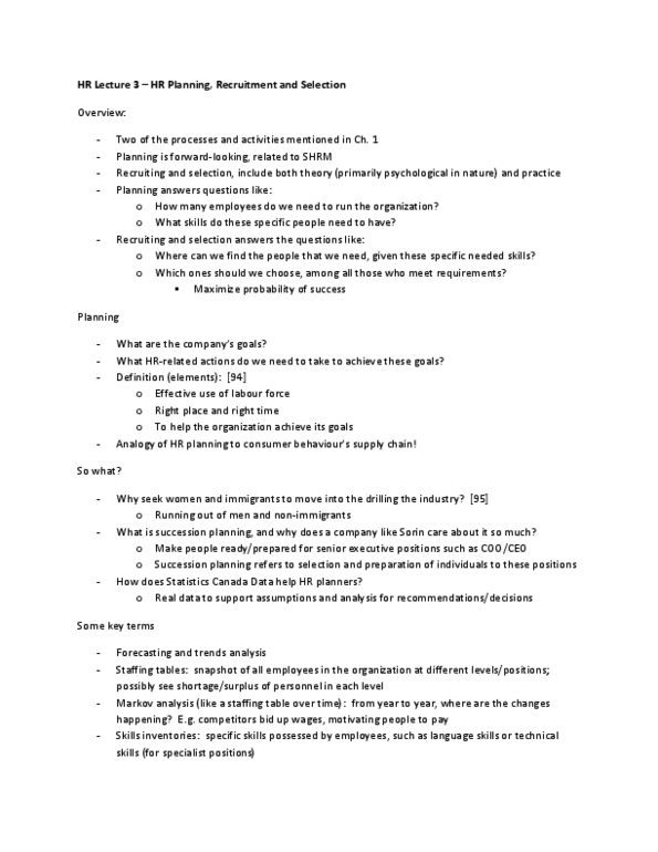 Management and Organizational Studies 1021A/B Lecture Notes - Society For Human Resource Management, Succession Planning, Markov Chain thumbnail