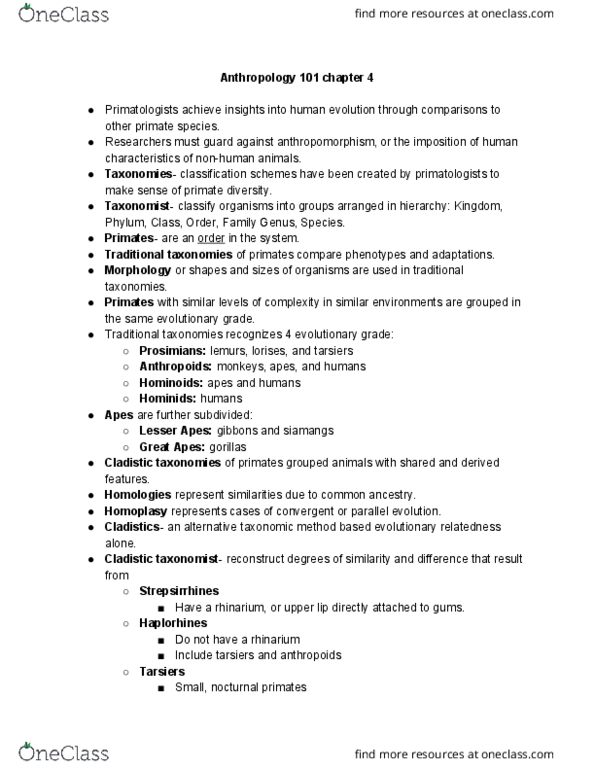 ANTH 101 Lecture Notes - Lecture 4: Bwindi Impenetrable National Park, Western Lowland Gorilla, Southeast Asia thumbnail