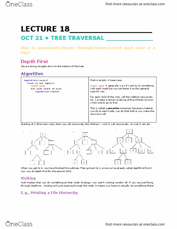 COMP 250 Lecture Notes - Lecture 18: Tree Traversal, The Algorithm, While Loop thumbnail
