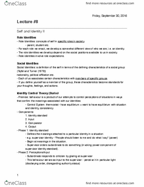 SOCPSY 1Z03 Lecture Notes - Lecture 8: Symbolic Interactionism, Henri Tajfel, Thermostat thumbnail