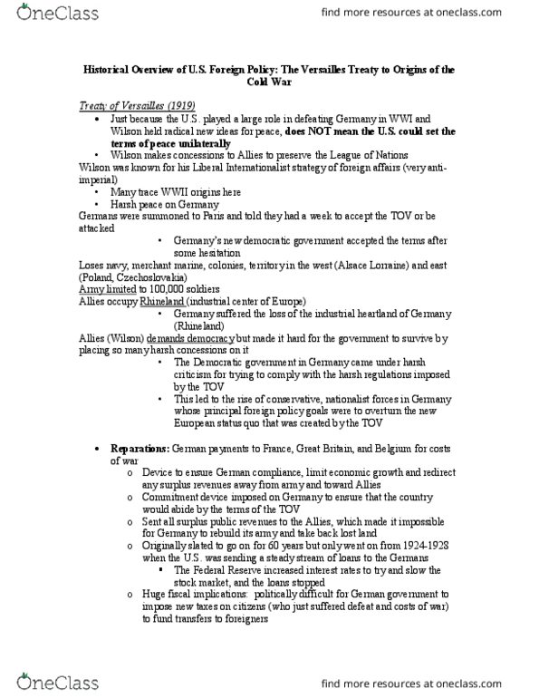 GOV 312L Lecture Notes - Lecture 10: Washington Naval Conference, Debt Relief, Dawes Plan thumbnail