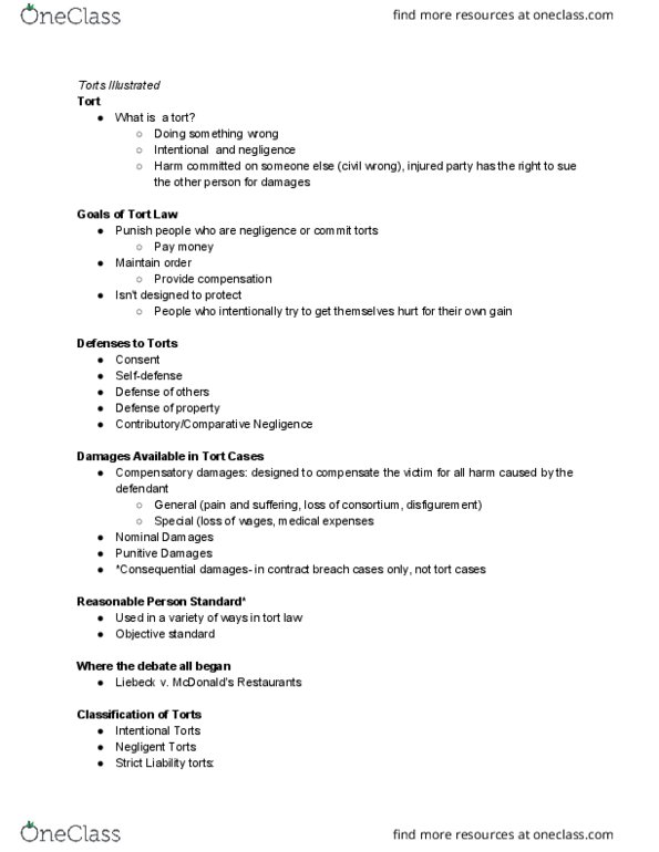 ACC 205 Lecture Notes - Lecture 15: Contributory Negligence, Consequential Damages, Damages thumbnail