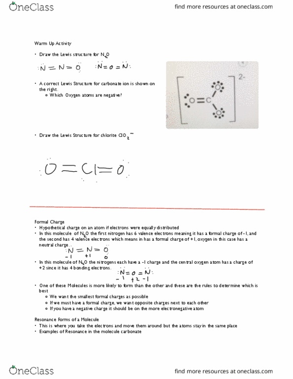 CHEM 127 Lecture Notes - Lecture 9: Formal Charge, Lewis Structure, Electronegativity thumbnail