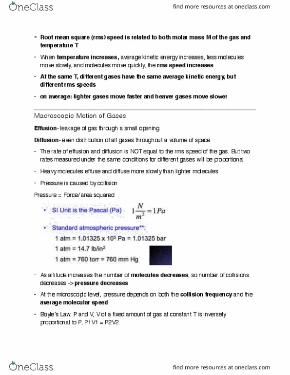 CHEM 110 Lecture Notes - Lecture 13: Collision Frequency, Effusion, Molar Volume thumbnail